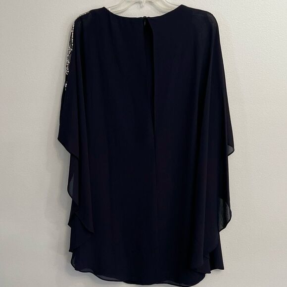 VINCE CAMUTO Navy Embellished Caped Crew Neck Evening Shift Dress - Picture 9 of 13